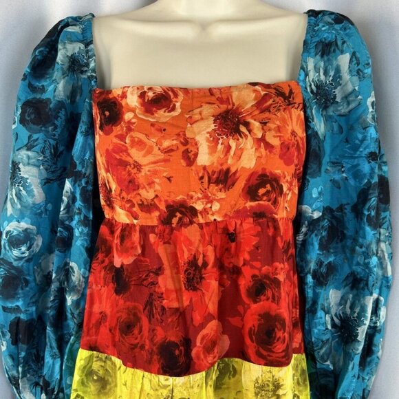 NWT Alice + Olivia Rowen Tiered Square Neck Babydoll Dress $440 - Picture 4 of 13